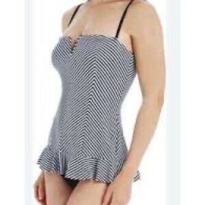 SPANX SHAPING Ruffle Swim Dress One Piece Slimming Swimsuit Black striped 14 XL